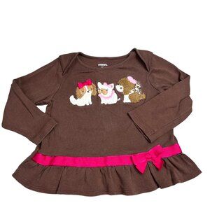 Gymboree Parisian Chic Brown Pink Peplum Shirt Top 2T Puppies Dogs Bow 2012